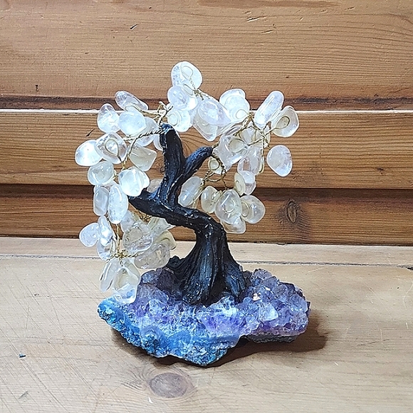 Raw AMETHYST Wirewrapped Polished Quartz Bonsai Tree - Picture 1 of 10